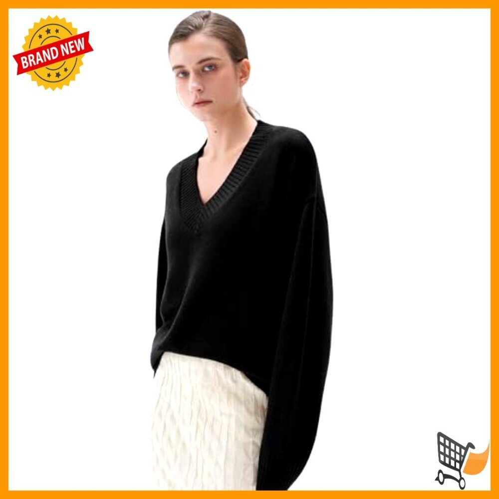 Cashmere Blend Oversized V Neck Pullover Sweater Chunky Knit Cozy Minimal - Picture 2 of 7